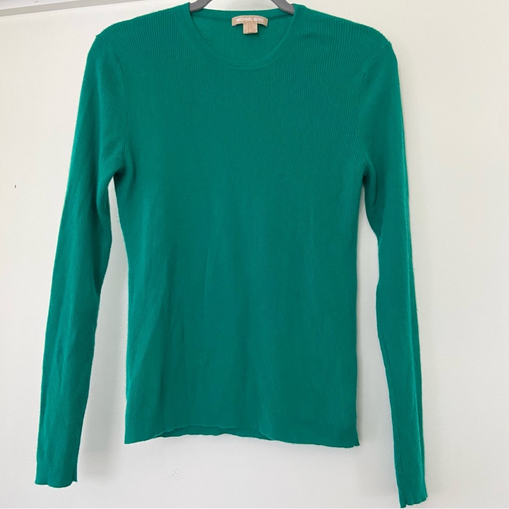 Michael Kors Womens Shirt Green Size S Hutton Featherweight Cashmere Sweater Top